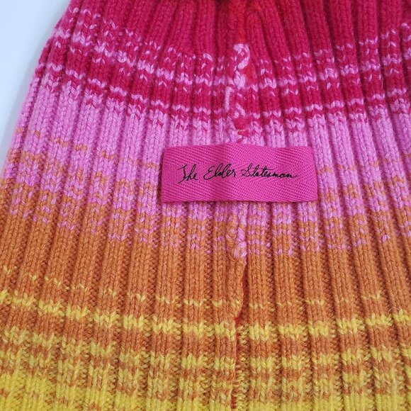 The Elder Statesman Morphe Ribbed Striped Knit Cashmere Beanie Hat Pink Colorful - Picture 6 of 9